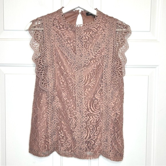 Cable & Gauge Tops - Cable & Gauge Lace Mock Neck Sleeveless Blouse Women's‎ Top Mauve Pink XS